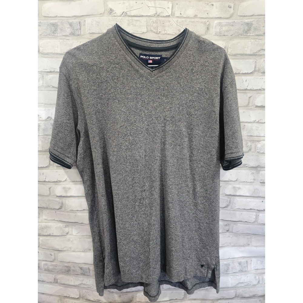 Men L Polo Sport Ralph Lauren 100% Cotton V-neck Shirt Sweater Vtg Thick